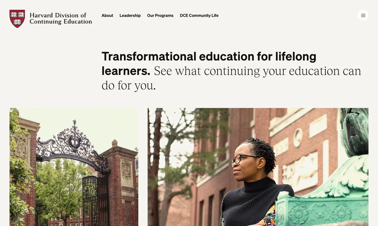 Website screenshot for Harvard DCE